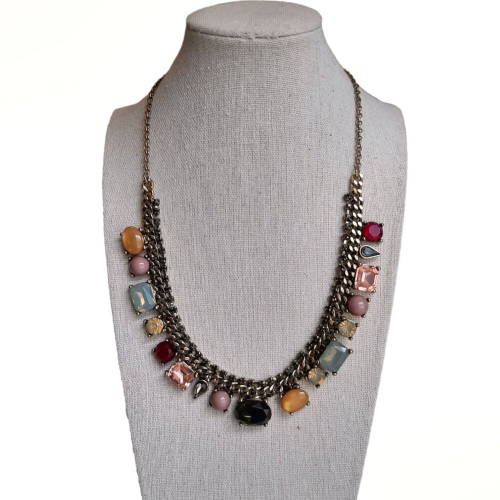 LOFT Faux Precious Gemstone Chunky Chain Statement 19" Necklace - Picture 2 of 10